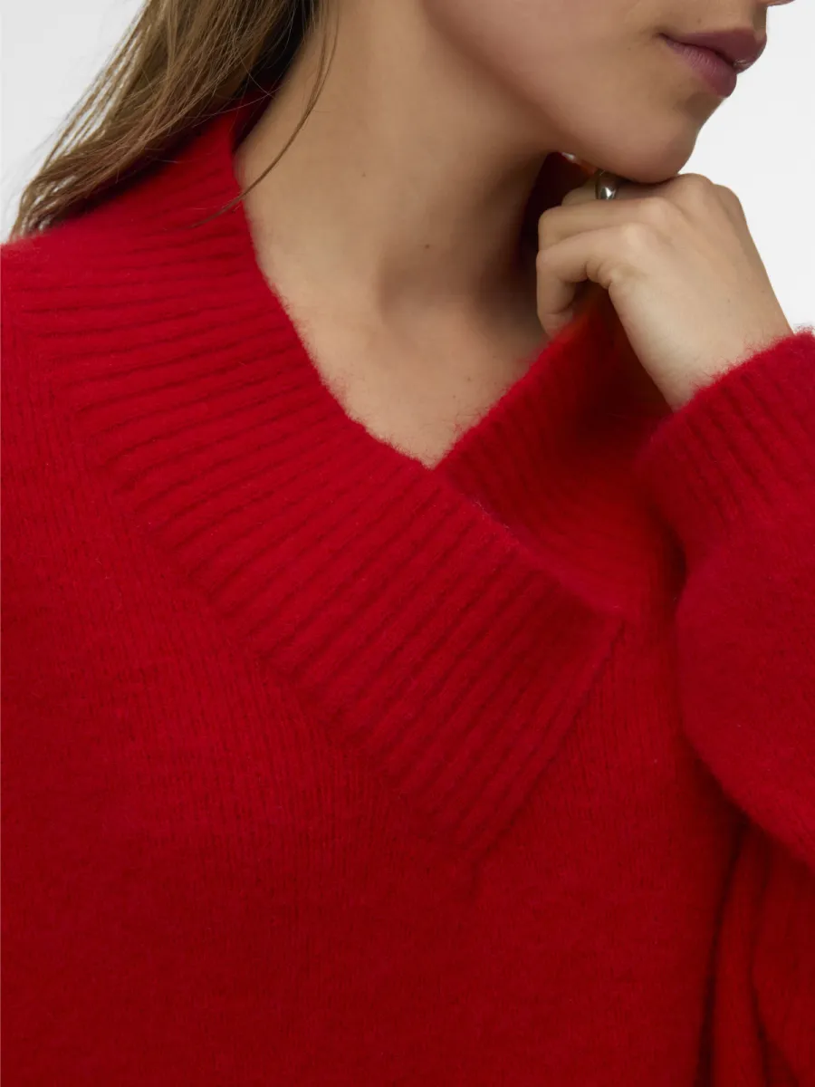 vero-moda-vmloon-ls-tight-v-neck-short-pullov-10355874-high-risk-red-rood-3 VERO MODA-VMLOON LS TIGHT V-NECK SHORT PULLOV-10355874-High Risk Red-ROOD
