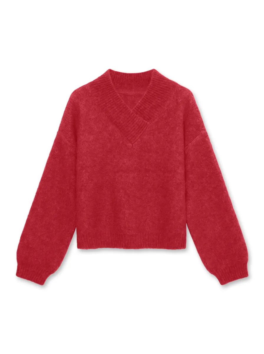 VERO MODA-VMLOON LS TIGHT V-NECK SHORT PULLOV-10355874-High Risk Red-ROOD
