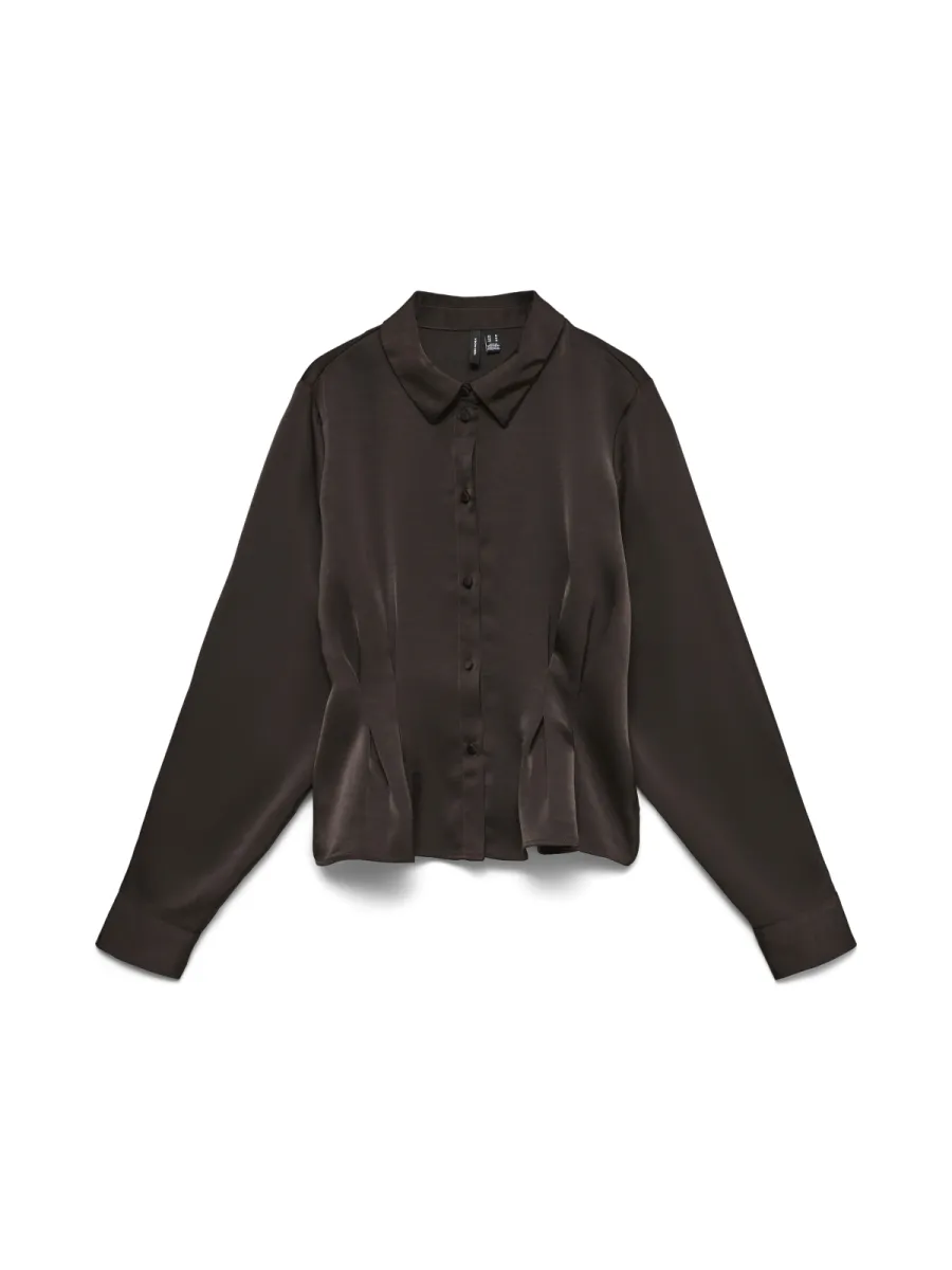 VERO MODA-VMMIRO L/S FITTED SHIRT WVN-10352996-Chocolate Torte-CHOCOLADE