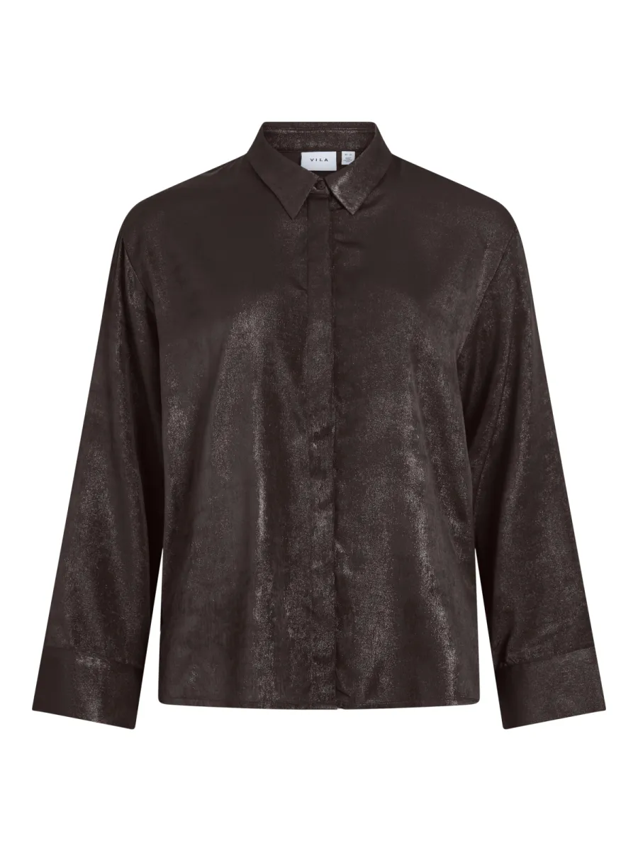 VILA-VIMETALLA L/S SHIRT/VOL-14117710-Coffee Bean-CAFE