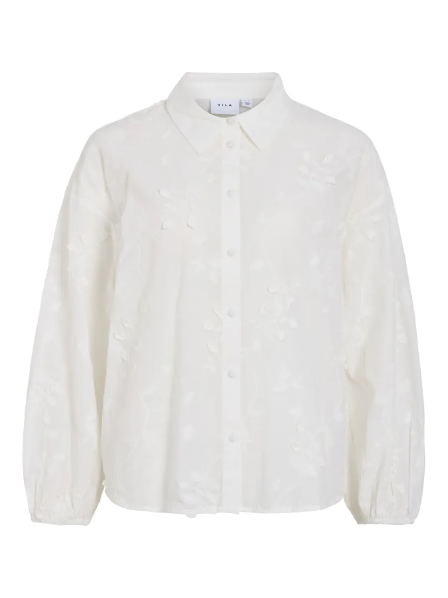 VILA-VISIGRID L/S SHIRT/RN-14118026-Snow White-WOL WIT