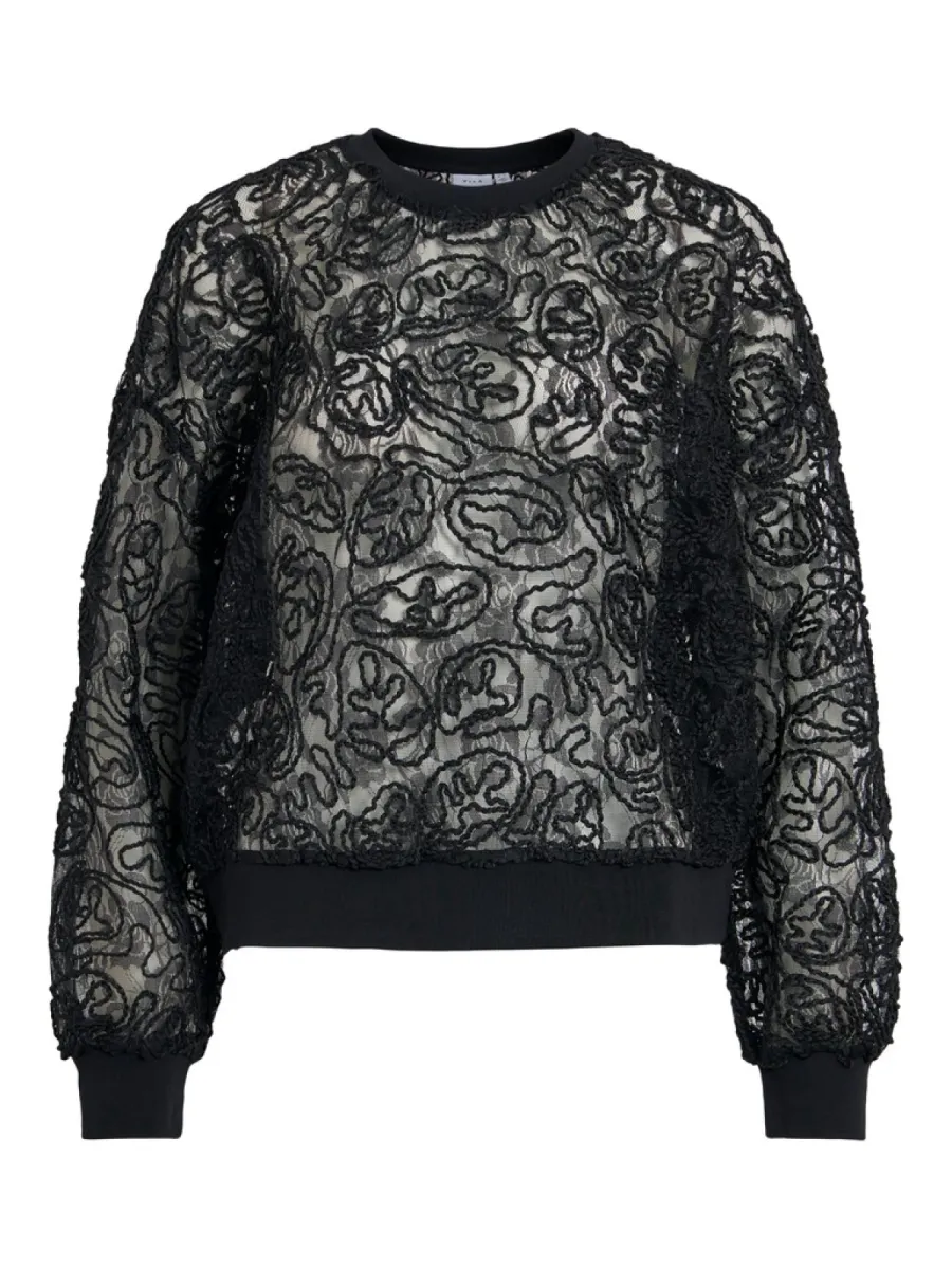 VILA-VITROFA O-NECK L/S TOP-14118379-Black Beauty-BLACK