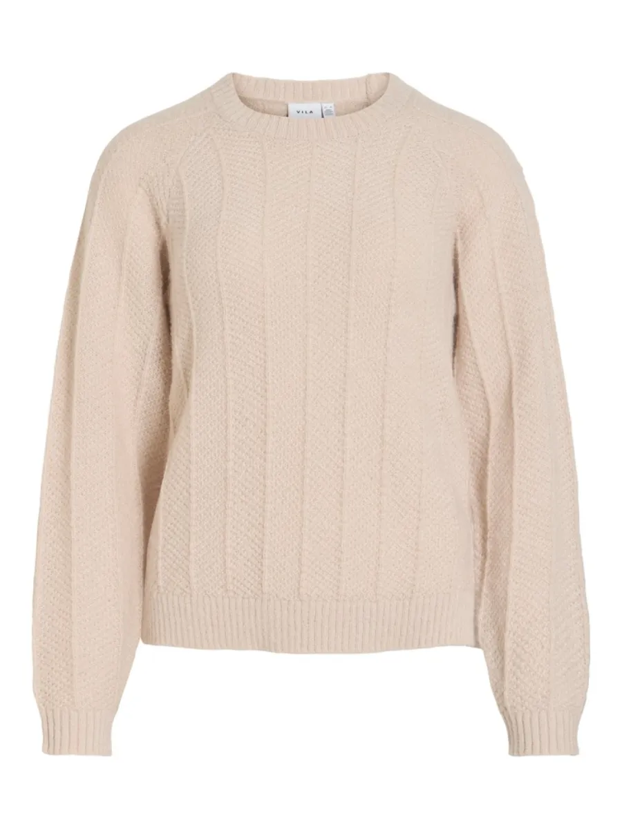 VILA-VITULI O-NECK L/S KNIT TOP/PB-14116176-Birch-CREME