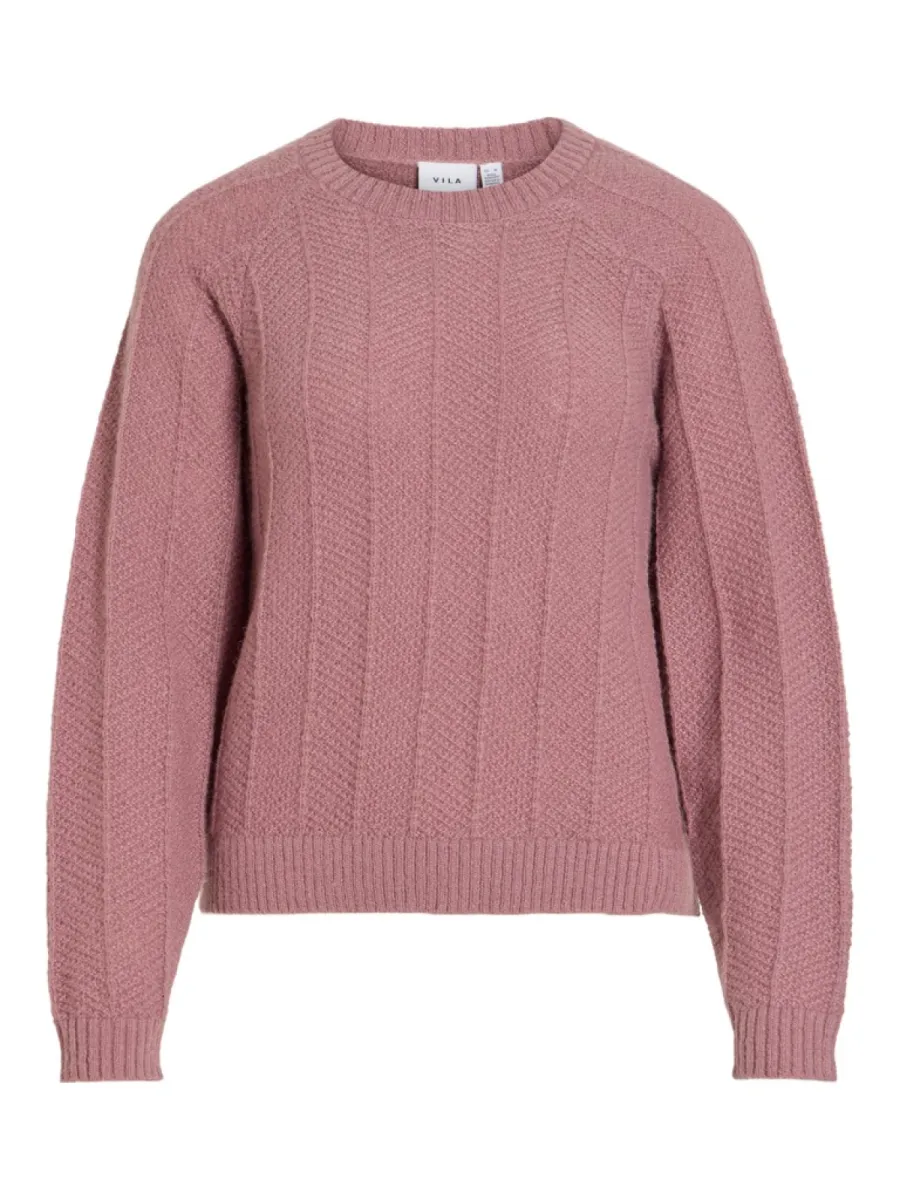 VILA-VITULI O-NECK L/S KNIT TOP/PB-14116176-Nostalgia Rose-ROSE