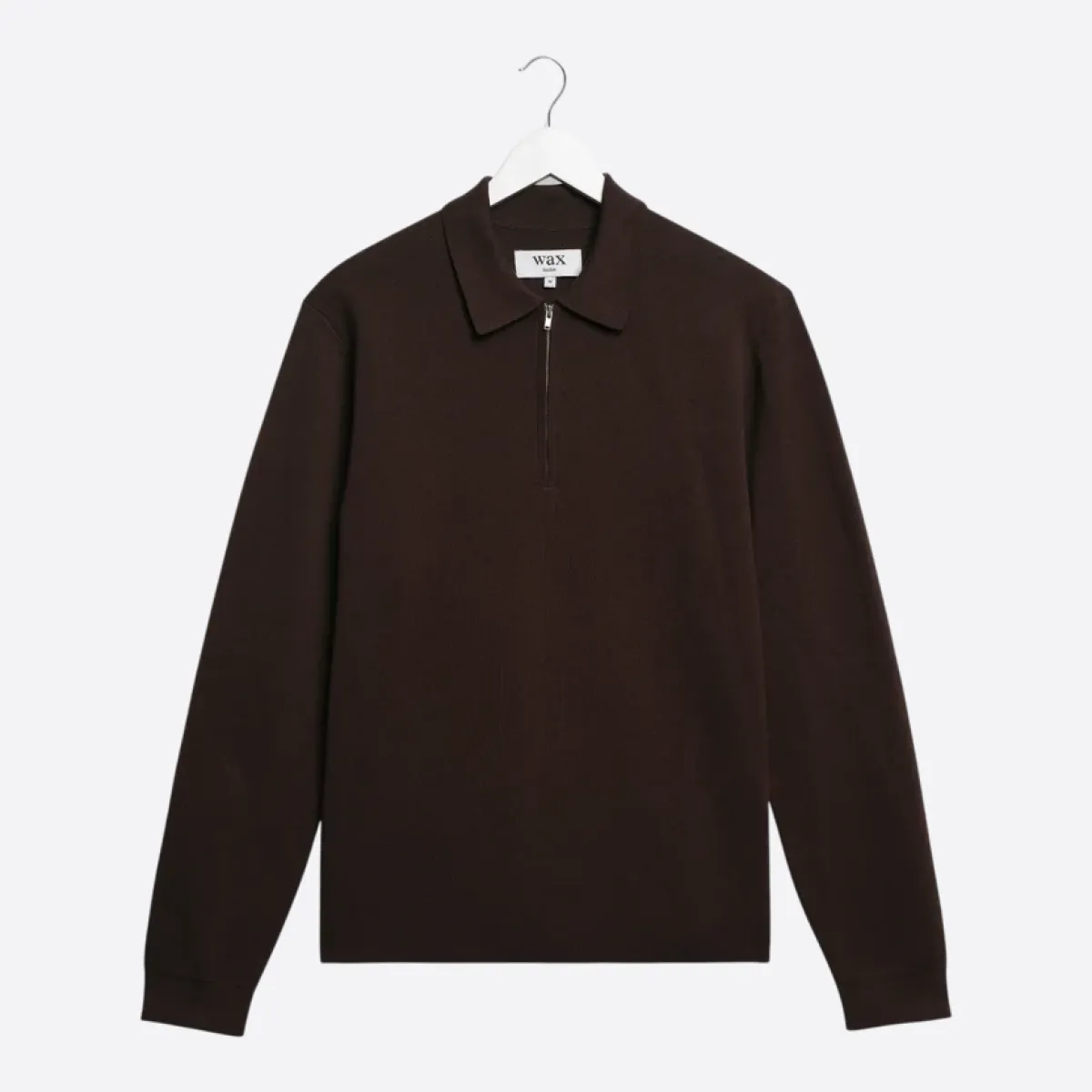Wax London--Maley L/S zip polo-Dark brown-DONKER BRUIN