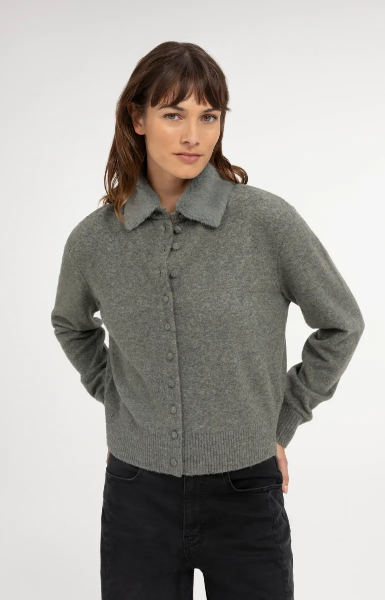 YAYA-Cardigan with Detachble Collar-01-010185-610-990882-GRIJS