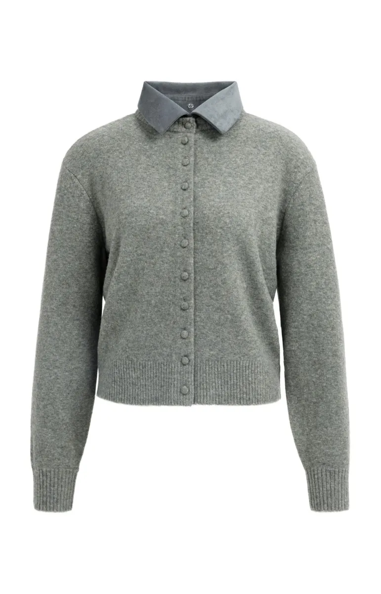 YAYA-Cardigan with Detachble Collar-01-010185-610-990882-GRIJS