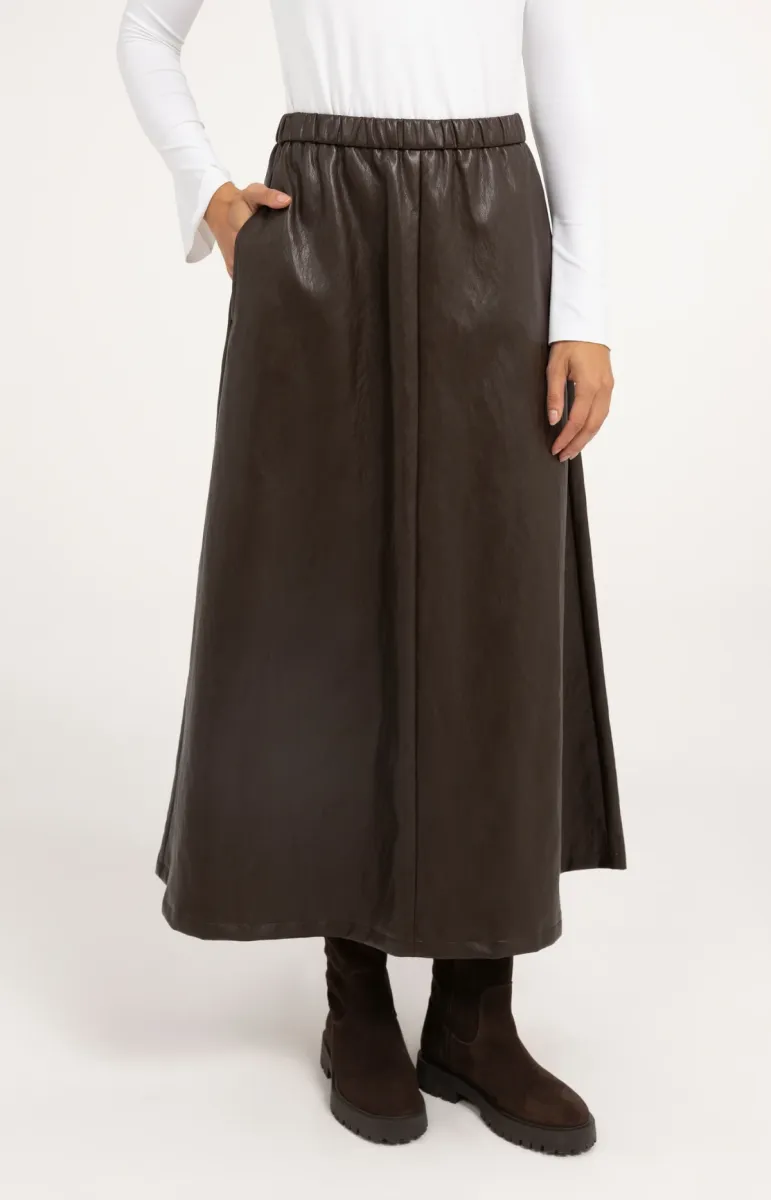YAYA-Faux Leather Midi Skirt With Pockets-01-409085-610-90840-BRUIN