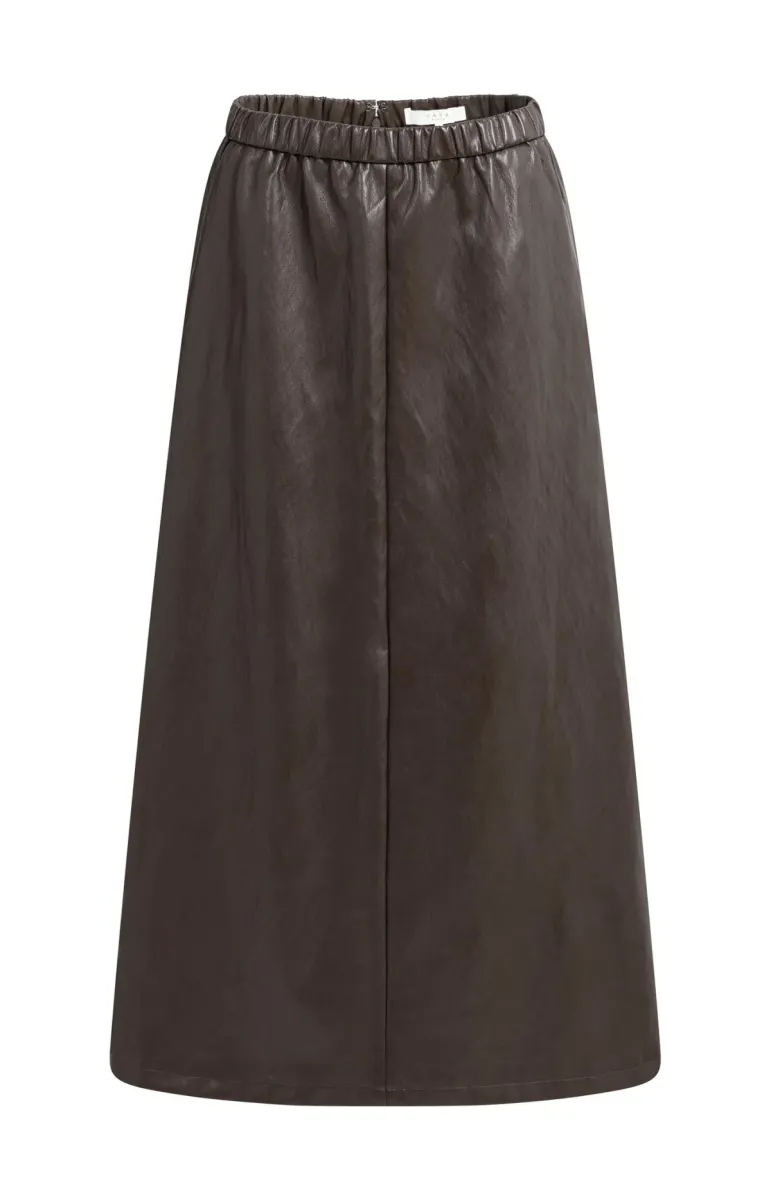 YAYA-Faux Leather Midi Skirt With Pockets-01-409085-610-90840-BRUIN