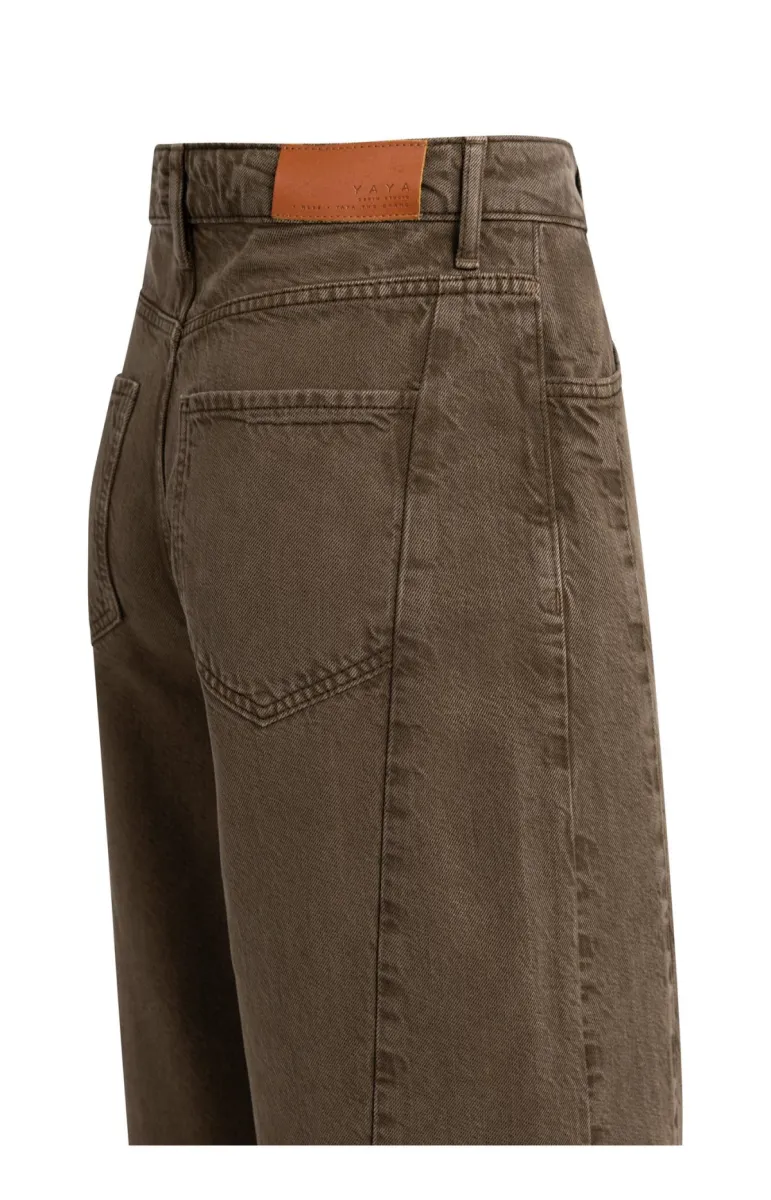 YAYA-Jeans met hoge taille en wijde; Cotton/Polyester/Polyamide/Elastane; 91119-01-311178-610-91119-BRUIN