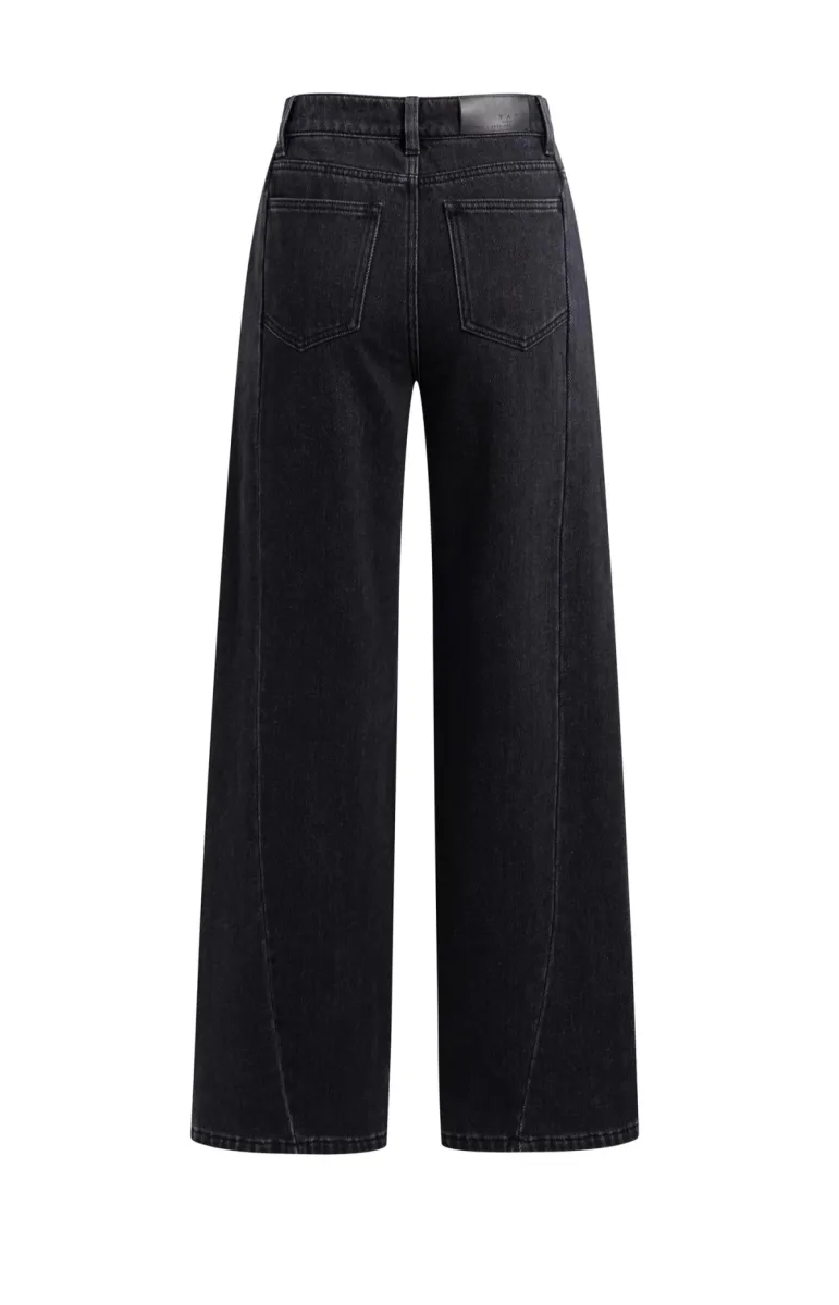 YAYA-Jeans met hoge taille en wijde; Cotton/Polyester/Viscose; 99037-01-311175-610-99037-ZWART