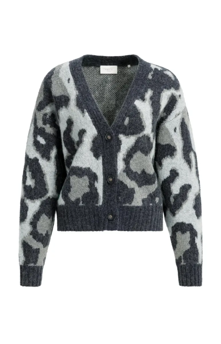 YAYA-Knitted Cardigan with Pattern and Batwing Sleeves-01-010182-610-990881-GRIJS