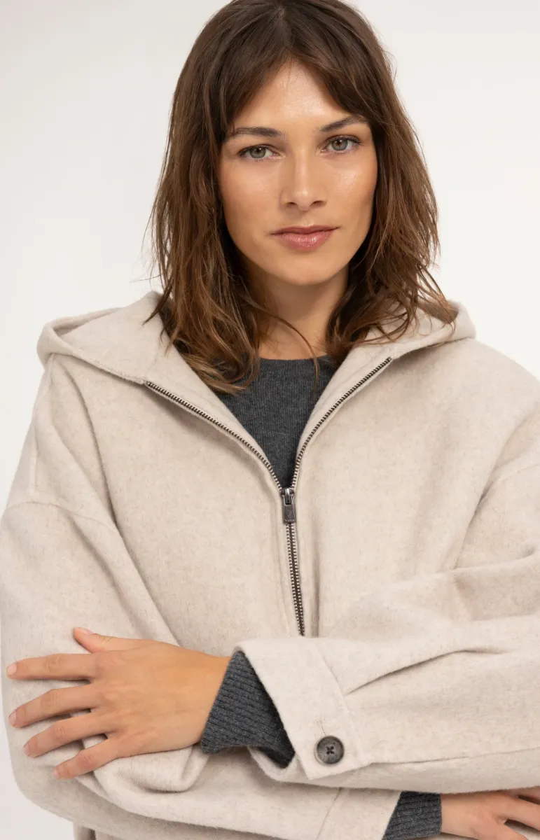 YAYA-Oversized Wool Blend Jacket with Hood-02-001091-610-611032-GRIJS MELEE