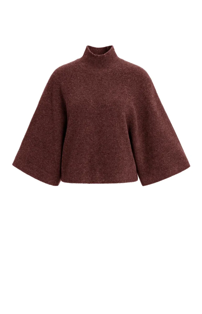 YAYA-Wide Sleeve Sweater with High Neckline-01-000655-610-913172-CHOCOLADE