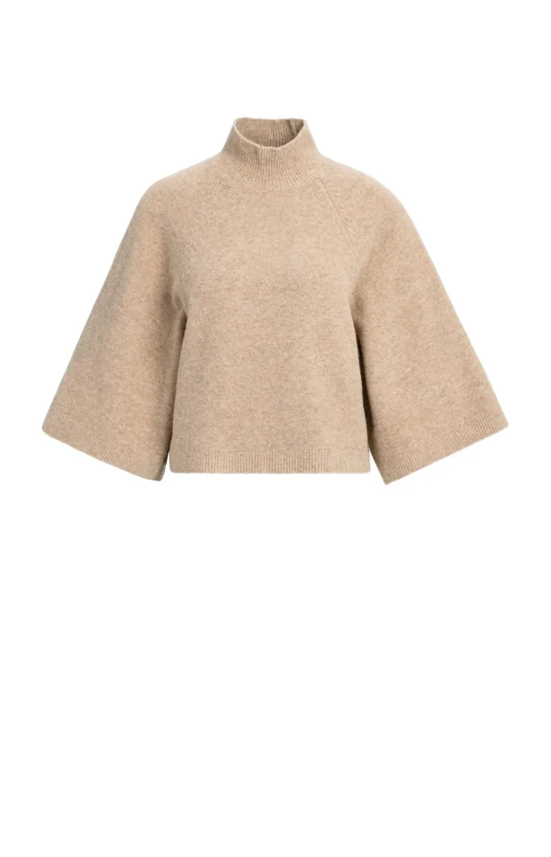 YAYA-Wide Sleeve Sweater with High Neckline-01-000655-610-990912-BEIGE